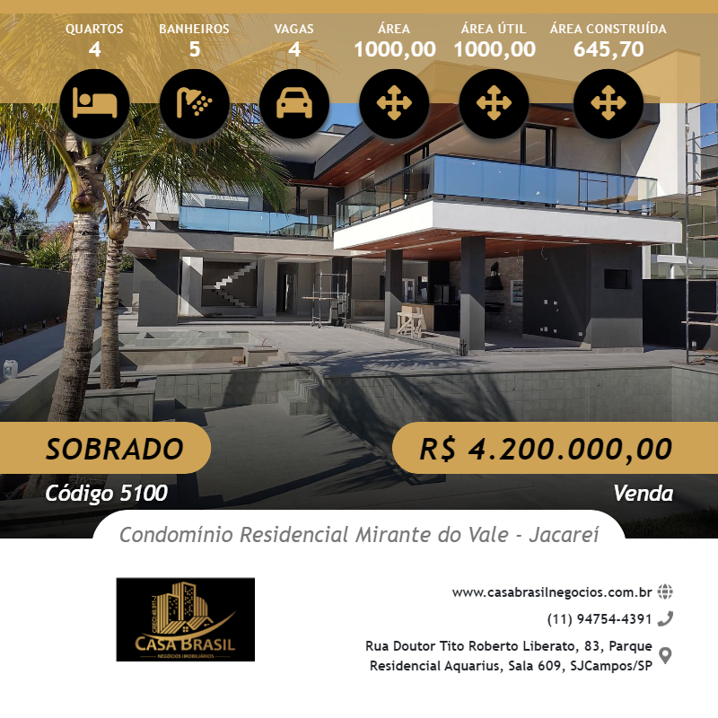 #5100 - Sobrado para Venda em Jacareí - SP